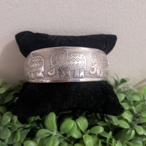 Vintage Silver Tone Elephant Embossed Adjustable Cuff Bracelet